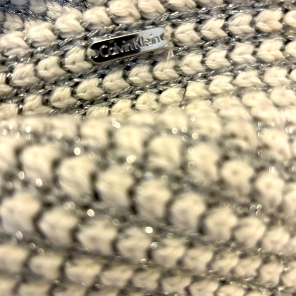 Calvin Klein white infinity scarf with silver glitter stitching EUC - Picture 2 of 4